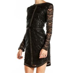 Adelyn Rae Black Sequin Lace Cocktail Sheath Long Sleeve Mini Dress Sz S